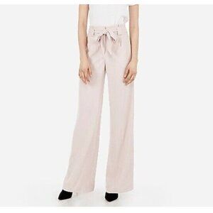 Express High Waisted Wide Leg Paperbag Belted Light Pink Pants Size M